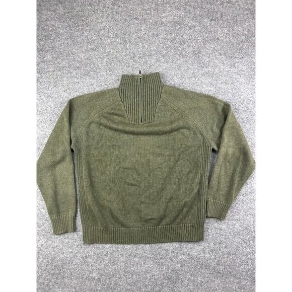Vintage Eddie Bauer Sweater Men's Large Green 1/4 Zip Pullover Mock Neck - Picture 1 of 5